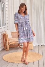 Load image into Gallery viewer, Leah Paisley Print Blue Button Front Smock Dress