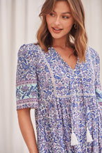 Load image into Gallery viewer, Leah Paisley Print Blue Button Front Smock Dress
