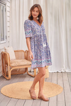 Load image into Gallery viewer, Leah Paisley Print Blue Button Front Smock Dress