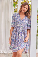 Load image into Gallery viewer, Leah Paisley Print Blue Button Front Smock Dress