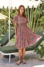 Load image into Gallery viewer, Carina Watermelon/Peach/Grey Paisley Print Short Sleeve Dress