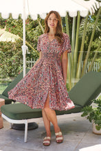 Load image into Gallery viewer, Carina Watermelon/Peach/Grey Paisley Print Short Sleeve Dress