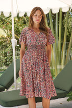 Load image into Gallery viewer, Carina Watermelon/Peach/Grey Paisley Print Short Sleeve Dress