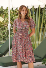 Load image into Gallery viewer, Carina Watermelon/Peach/Grey Paisley Print Short Sleeve Dress