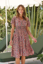 Load image into Gallery viewer, Carina Watermelon/Peach/Grey Paisley Print Short Sleeve Dress
