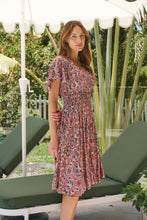 Load image into Gallery viewer, Carina Watermelon/Peach/Grey Paisley Print Short Sleeve Dress