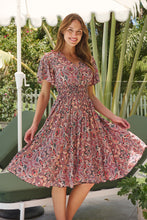 Load image into Gallery viewer, Carina Watermelon/Peach/Grey Paisley Print Short Sleeve Dress