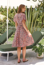 Load image into Gallery viewer, Carina Watermelon/Peach/Grey Paisley Print Short Sleeve Dress