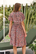 Load image into Gallery viewer, Carina Watermelon/Peach/Grey Paisley Print Short Sleeve Dress