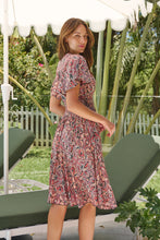 Load image into Gallery viewer, Carina Watermelon/Peach/Grey Paisley Print Short Sleeve Dress