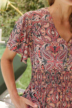 Load image into Gallery viewer, Carina Watermelon/Peach/Grey Paisley Print Short Sleeve Dress