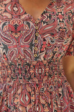 Load image into Gallery viewer, Carina Watermelon/Peach/Grey Paisley Print Short Sleeve Dress