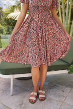 Load image into Gallery viewer, Carina Watermelon/Peach/Grey Paisley Print Short Sleeve Dress
