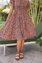 Load image into Gallery viewer, Carina Watermelon/Peach/Grey Paisley Print Short Sleeve Dress