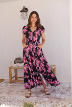 Load image into Gallery viewer, Augustina Black/HOT Pink Floral Button Front Maxi Dress