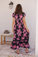 Load image into Gallery viewer, Augustina Black/HOT Pink Floral Button Front Maxi Dress