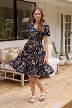 Load image into Gallery viewer, Carina Button Front Navy/Red Floral Print Summer Dress