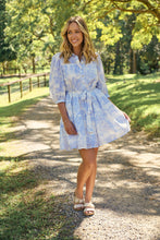 Load image into Gallery viewer, Gabrielle 3/4 Sleeve White/Baby Blue Print Collared Dress
