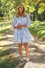 Load image into Gallery viewer, Gabrielle 3/4 Sleeve White/Baby Blue Print Collared Dress