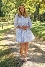 Load image into Gallery viewer, Gabrielle 3/4 Sleeve White/Baby Blue Print Collared Dress