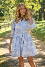 Load image into Gallery viewer, Gabrielle 3/4 Sleeve White/Baby Blue Print Collared Dress