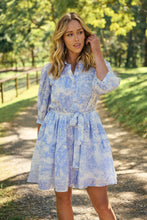 Load image into Gallery viewer, Gabrielle 3/4 Sleeve White/Baby Blue Print Collared Dress