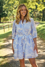 Load image into Gallery viewer, Gabrielle 3/4 Sleeve White/Baby Blue Print Collared Dress