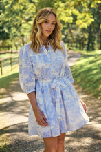 Load image into Gallery viewer, Gabrielle 3/4 Sleeve White/Baby Blue Print Collared Dress