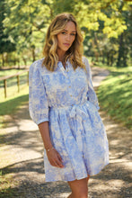 Load image into Gallery viewer, Gabrielle 3/4 Sleeve White/Baby Blue Print Collared Dress
