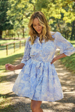 Load image into Gallery viewer, Gabrielle 3/4 Sleeve White/Baby Blue Print Collared Dress
