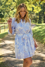 Load image into Gallery viewer, Gabrielle 3/4 Sleeve White/Baby Blue Print Collared Dress