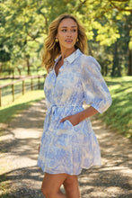 Load image into Gallery viewer, Gabrielle 3/4 Sleeve White/Baby Blue Print Collared Dress
