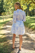 Load image into Gallery viewer, Gabrielle 3/4 Sleeve White/Baby Blue Print Collared Dress