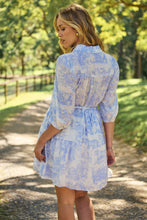 Load image into Gallery viewer, Gabrielle 3/4 Sleeve White/Baby Blue Print Collared Dress