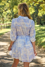 Load image into Gallery viewer, Gabrielle 3/4 Sleeve White/Baby Blue Print Collared Dress