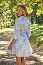 Load image into Gallery viewer, Gabrielle 3/4 Sleeve White/Baby Blue Print Collared Dress