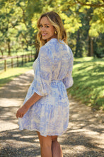 Load image into Gallery viewer, Gabrielle 3/4 Sleeve White/Baby Blue Print Collared Dress