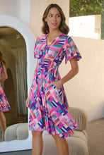 Load image into Gallery viewer, Carina Fuchsia Blue Block Print Short Sleeve Dress