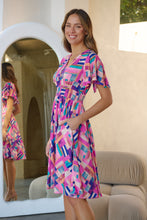 Load image into Gallery viewer, Carina Fuchsia Blue Block Print Short Sleeve Dress