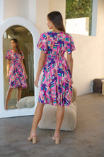 Load image into Gallery viewer, Carina Fuchsia Blue Block Print Short Sleeve Dress