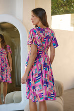 Load image into Gallery viewer, Carina Fuchsia Blue Block Print Short Sleeve Dress