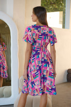 Load image into Gallery viewer, Carina Fuchsia Blue Block Print Short Sleeve Dress
