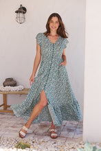 Load image into Gallery viewer, Augustina Button Front Green/White Floral Print Maxi Dress