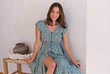 Load image into Gallery viewer, Augustina Button Front Green/White Floral Print Maxi Dress