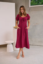 Load image into Gallery viewer, Lulu Tie Front Wine Midi Dress