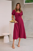 Load image into Gallery viewer, Lulu Tie Front Wine Midi Dress