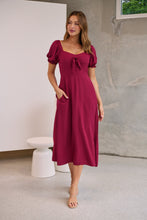 Load image into Gallery viewer, Lulu Tie Front Wine Midi Dress