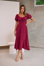Load image into Gallery viewer, Lulu Tie Front Wine Midi Dress