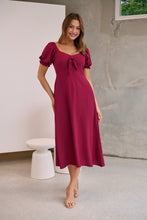 Load image into Gallery viewer, Lulu Tie Front Wine Midi Dress
