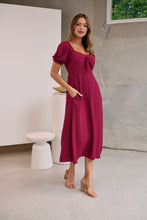 Load image into Gallery viewer, Lulu Tie Front Wine Midi Dress